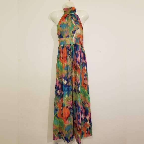 Saks Fifth Avenue Dresses & Skirts - Saks Fifth Avenue Red Label Chiffon Watercolor Halter Gown Sz 2